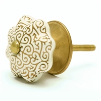 Gold & White Ceramic Cabinet Knob