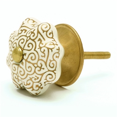 Gold & White Ceramic Cabinet Knob