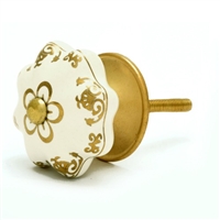 Gold & White Ceramic Cabinet Knob