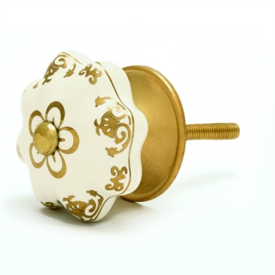 Gold & White Ceramic Cabinet Knob