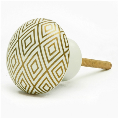 Gold & White Mushroom Ceramic Cabinet Knob