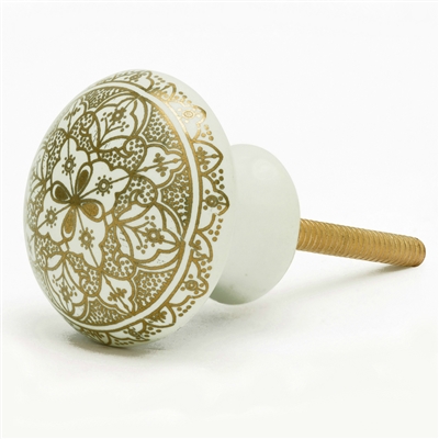 Gold & White Mushroom Ceramic Cabinet Knob