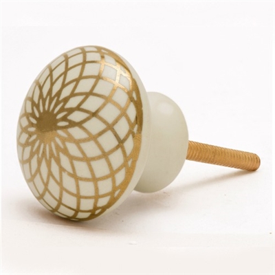 Gold & White Mushroom Ceramic Cabinet Knob