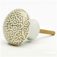 Gold & White Mushroom Ceramic Cabinet Knob