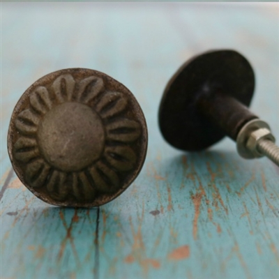 Round Metal Cabinet Knob in Antique Brass