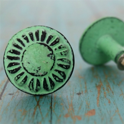 Round Metal Cabinet Knob in Distressed Green