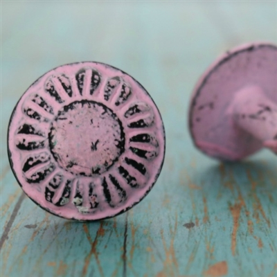 Round Metal Cabinet Knob in Distressed Pink