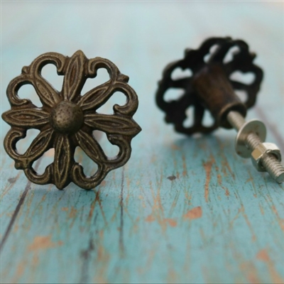 Floral Metal Cabinet Knob in Antique Brass Finish