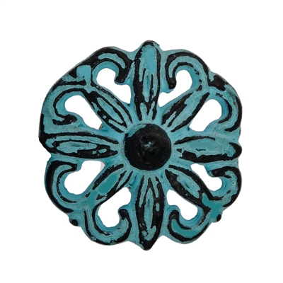 Floral Metal Cabinet Knob in Distressed Blue