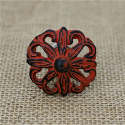 Floral Metal Cabinet Knob in Distressed Orange