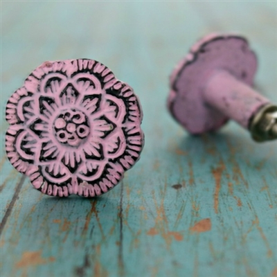 Floral Metal Cabinet Knob in Distressed Pink