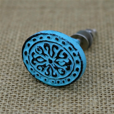 Floral Metal Cabinet Knob in Distressed Blue