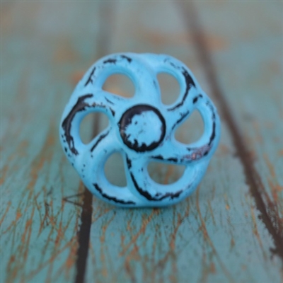 Wheel Shaped Metal Cabinet Knob in Distressed Blue