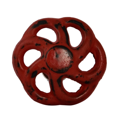 Wheel Shaped Metal Cabinet Knob in Distressed Red