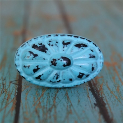 Floral Metal Cabinet Knob in Distressed Blue