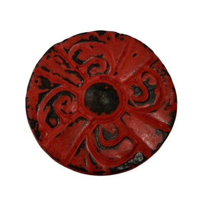 Flat Circular Cabinet Knob in Distressed Red