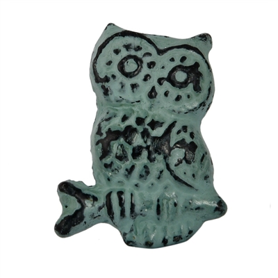 Owl Cabinet Knob in a Green Distressed Finish