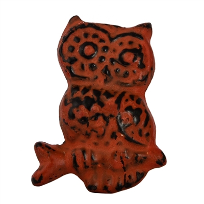 Metal Owl Cabinet Knob with Orange Distressed Finish