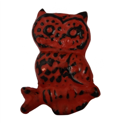 Metal Owl Cabinet Knob with Red Distressed Finish