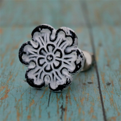 Metal Flower Cabinet Knob in White Distressed Finish