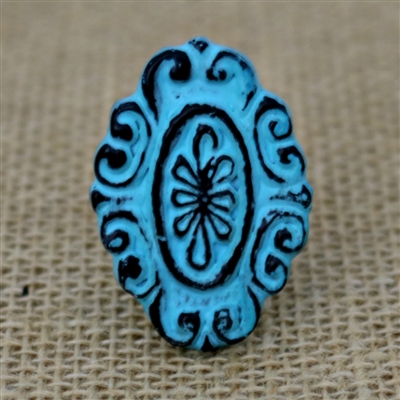 Metal Oval Flower Cabinet Knob in a Distressed Blue Finish