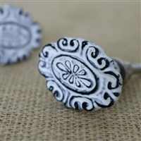 Metal Oval Flower Cabinet Knob in a Distressed White Finish