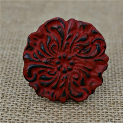 Metal Floral Knob in a Distressed Red Finish