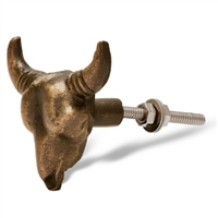 Buffalo Skull Cabinet Knob in Antique Brass Finish