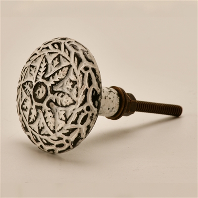 Round Cast Iron Cabinet Knob in Distressed White