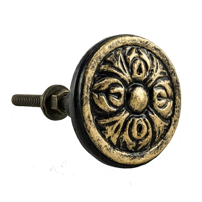 Round Cast Iron Cabinet Knob in Antique Brass Finish