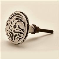 Round Cast Iron Cabinet Knob in Distressed White Finish