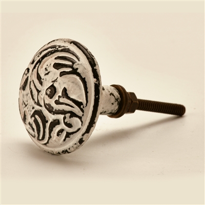 Round Cast Iron Cabinet Knob in Distressed White Finish