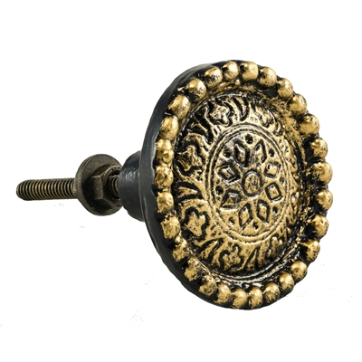 Round Cast Iron Cabinet Knob in Gold Black Finish