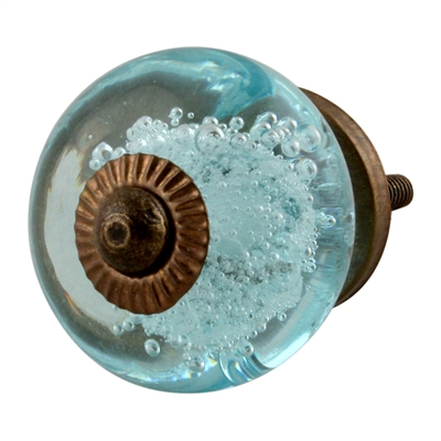 Blue Round Bubble Glass Drawer Knob