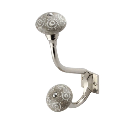 White Embossed Ceramic Crackle Silver Iron Hook