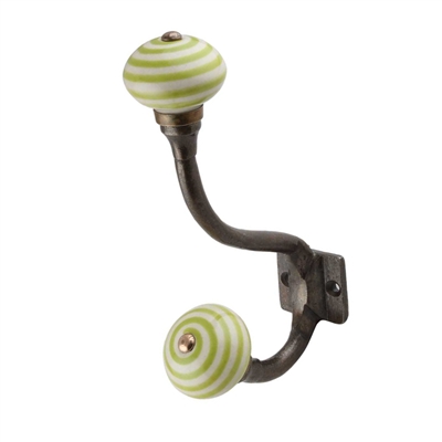 Green Striped Ceramic Antique Iron Hook