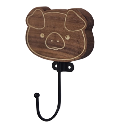 Wooden Piggy Wall Hook