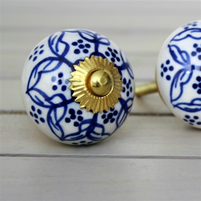 Ceramic Cabinet Knob with a Blue Pattern