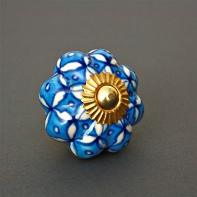 Blue and White Floral Ceramic Cabinet Knob