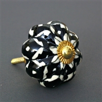 Black & White Floral Ceramic Cabinet Knob