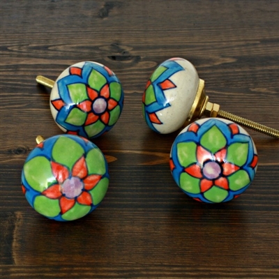 Round Multicolored Ceramic Cabinet Knob