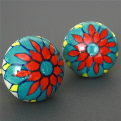 Round Multicolored Ceramic Cabinet Knob