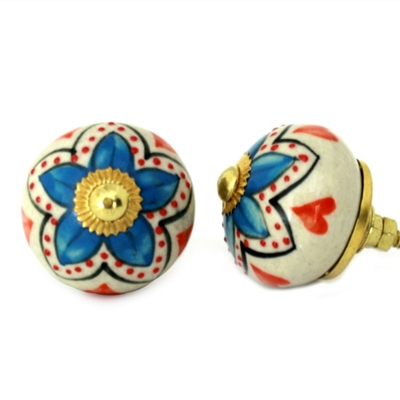 Ceramic Cabinet Knob with Blue Flower