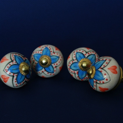 Ceramic Cabinet Knob with Blue Flower