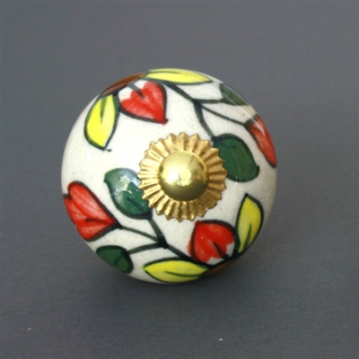 Round Ceramic Cabinet Knob Floral Design