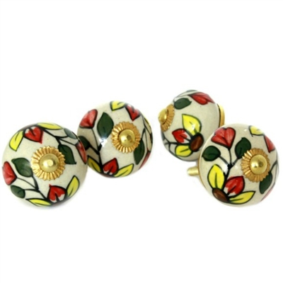 Round Ceramic Cabinet Knob Floral Design