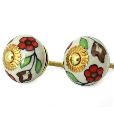 Round Ceramic Cabinet Knob Floral Design