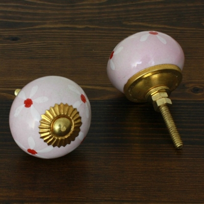 Round Ceramic Cabinet Knob Floral Design