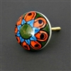 Round Ceramic Cabinet Knob with Orange and Blue Flower