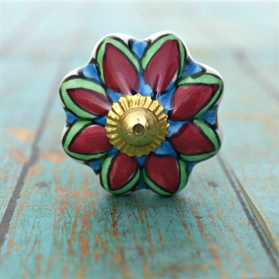 Ceramic Melon Knob with a Bright Floral Pattern